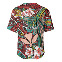 Personalised Hawaii Tribal Humpback Whale Baseball Jersey Ulaula Hibiscus Seamless Pattern LT9 - Polynesian Pride