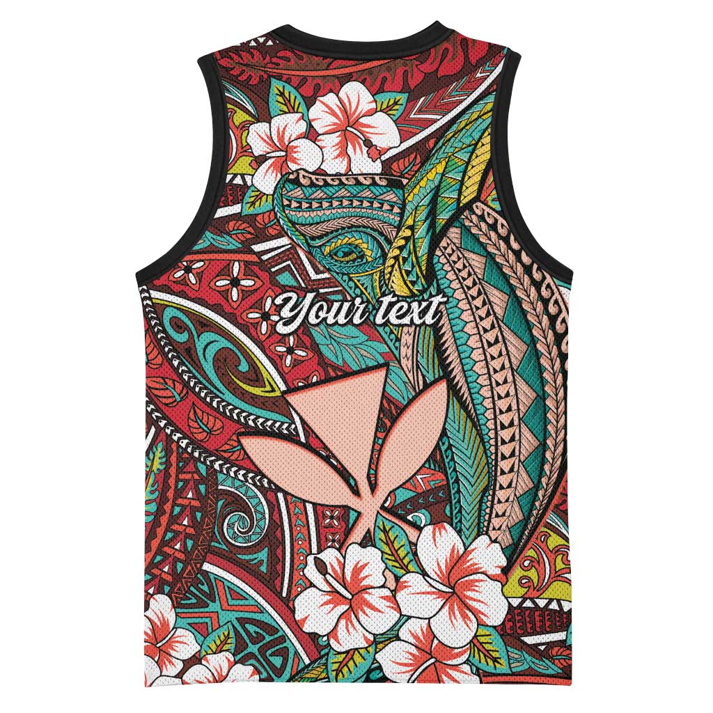 Personalised Hawaii Tribal Humpback Whale Basketball Jersey Ulaula Hibiscus Seamless Pattern LT9 - Polynesian Pride