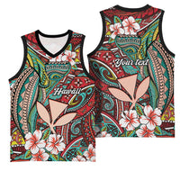 Personalised Hawaii Tribal Humpback Whale Basketball Jersey Ulaula Hibiscus Seamless Pattern LT9 - Polynesian Pride