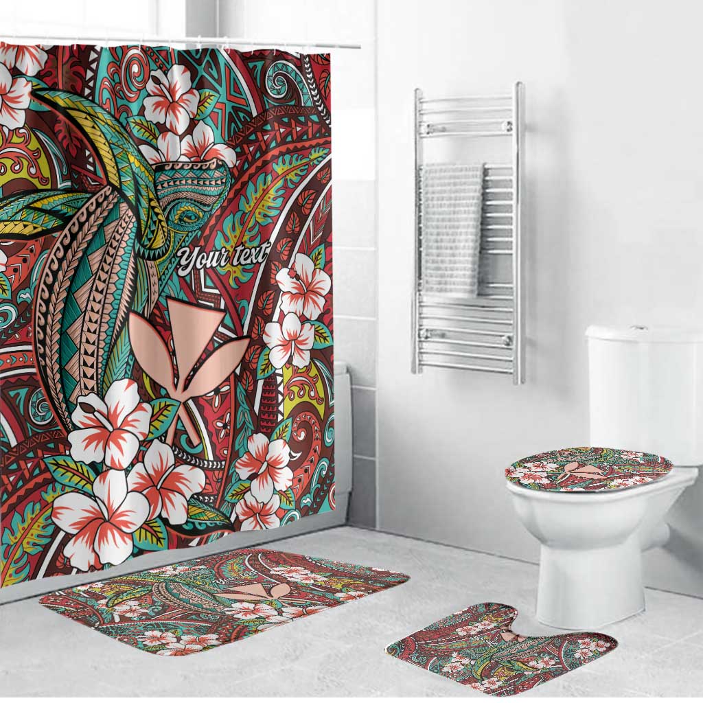 Personalised Hawaii Tribal Humpback Whale Bathroom Set Ulaula Hibiscus Seamless Pattern LT9 Bathroom Set (4 pcs) Red - Polynesian Pride