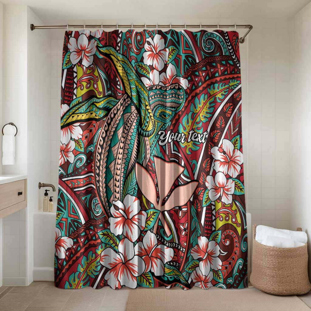 Personalised Hawaii Tribal Humpback Whale Bathroom Set Ulaula Hibiscus Seamless Pattern LT9 Shower Curtain Only Red - Polynesian Pride