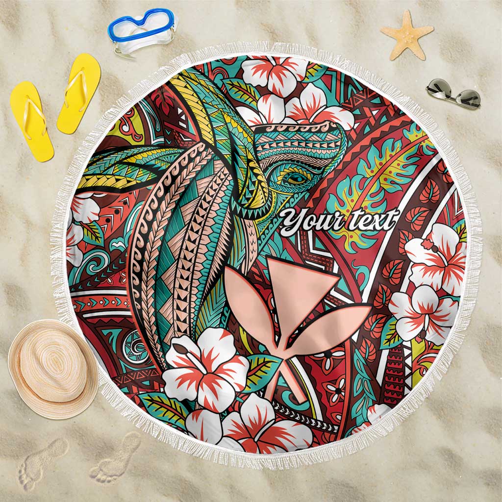 Personalised Hawaii Tribal Humpback Whale Beach Blanket Ulaula Hibiscus Seamless Pattern