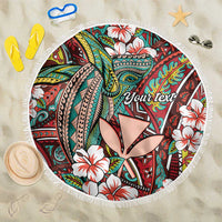 Personalised Hawaii Tribal Humpback Whale Beach Blanket Ulaula Hibiscus Seamless Pattern
