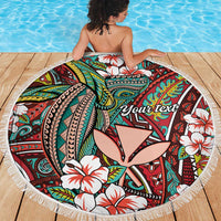 Personalised Hawaii Tribal Humpback Whale Beach Blanket Ulaula Hibiscus Seamless Pattern