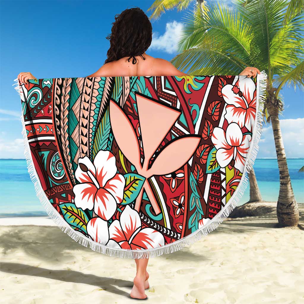 Personalised Hawaii Tribal Humpback Whale Beach Blanket Ulaula Hibiscus Seamless Pattern