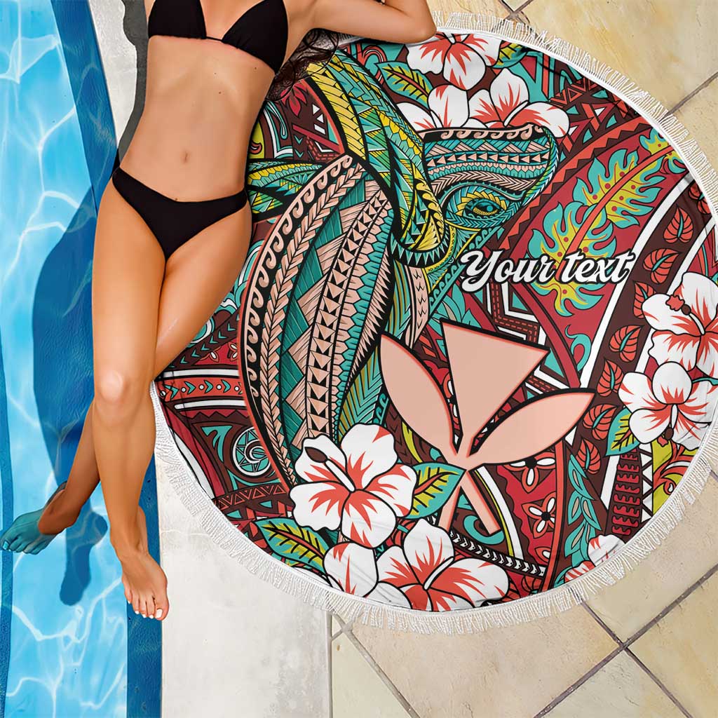 Personalised Hawaii Tribal Humpback Whale Beach Blanket Ulaula Hibiscus Seamless Pattern