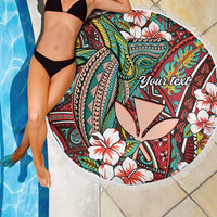 Personalised Hawaii Tribal Humpback Whale Beach Blanket Ulaula Hibiscus Seamless Pattern