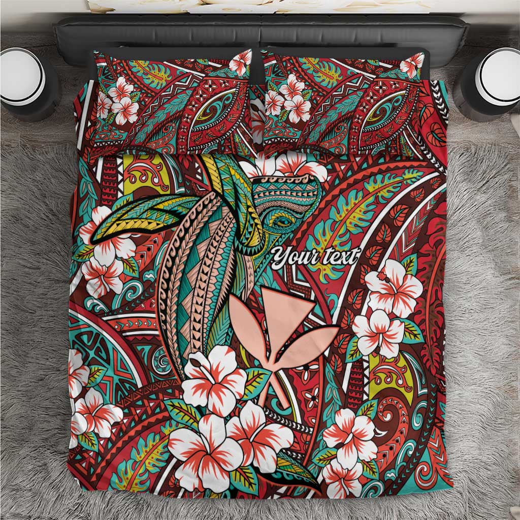 Personalised Hawaii Tribal Humpback Whale Bedding Set Ulaula Hibiscus Seamless Pattern LT9 Red - Polynesian Pride