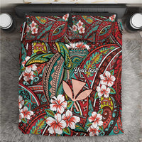 Personalised Hawaii Tribal Humpback Whale Bedding Set Ulaula Hibiscus Seamless Pattern LT9 Red - Polynesian Pride
