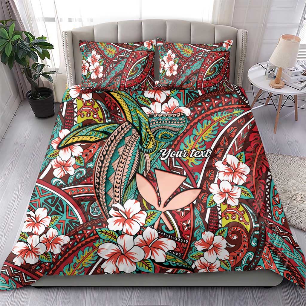 Personalised Hawaii Tribal Humpback Whale Bedding Set Ulaula Hibiscus Seamless Pattern LT9 - Polynesian Pride