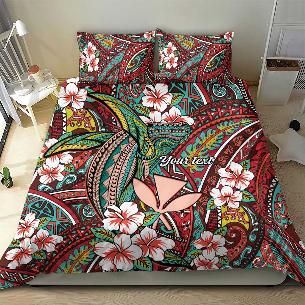 Personalised Hawaii Tribal Humpback Whale Bedding Set Ulaula Hibiscus Seamless Pattern LT9 - Polynesian Pride