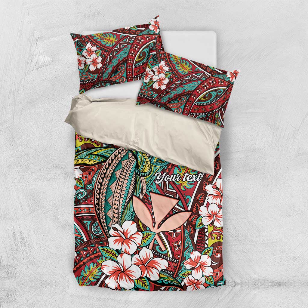 Personalised Hawaii Tribal Humpback Whale Bedding Set Ulaula Hibiscus Seamless Pattern LT9 US Twin 172cm x 218cm Red - Polynesian Pride