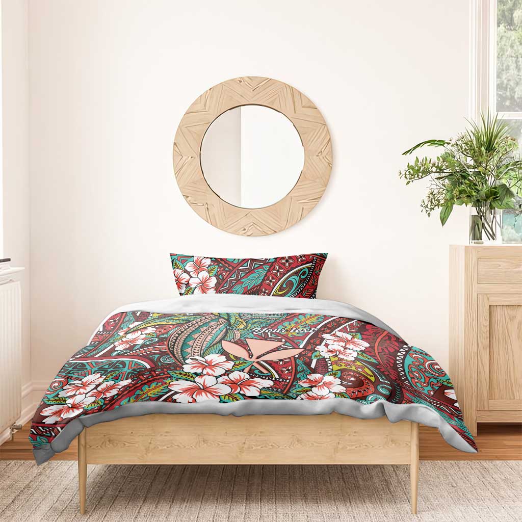 Personalised Hawaii Tribal Humpback Whale Bedding Set Ulaula Hibiscus Seamless Pattern LT9 - Polynesian Pride