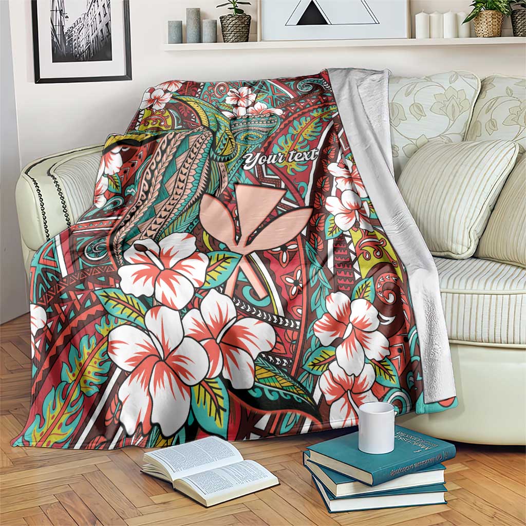 Personalised Hawaii Tribal Humpback Whale Blanket Ulaula Hibiscus Seamless Pattern LT9 Red - Polynesian Pride