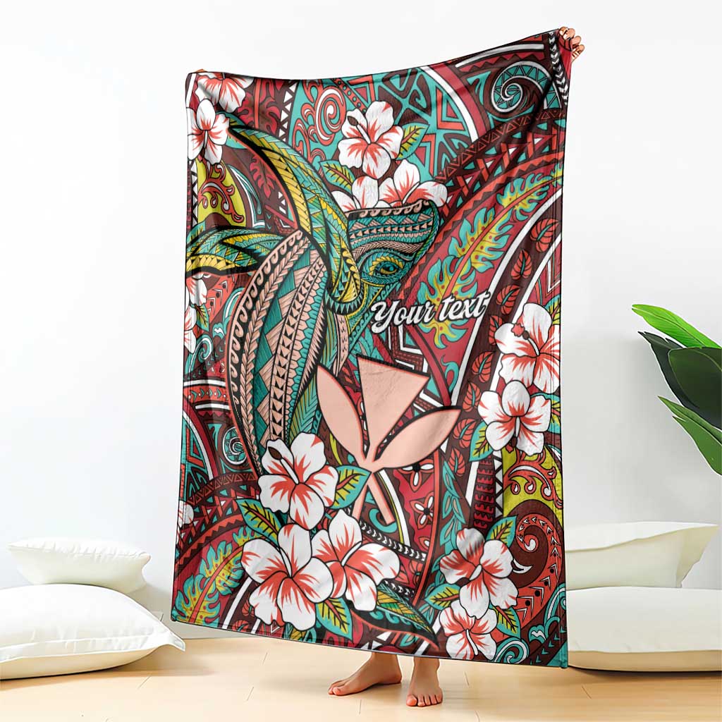 Personalised Hawaii Tribal Humpback Whale Blanket Ulaula Hibiscus Seamless Pattern LT9 - Polynesian Pride