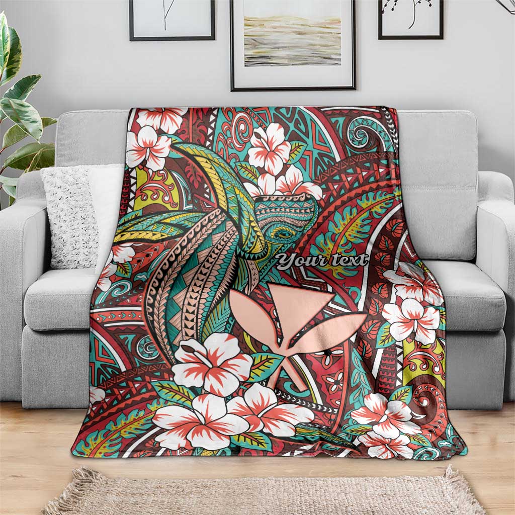 Personalised Hawaii Tribal Humpback Whale Blanket Ulaula Hibiscus Seamless Pattern LT9 - Polynesian Pride