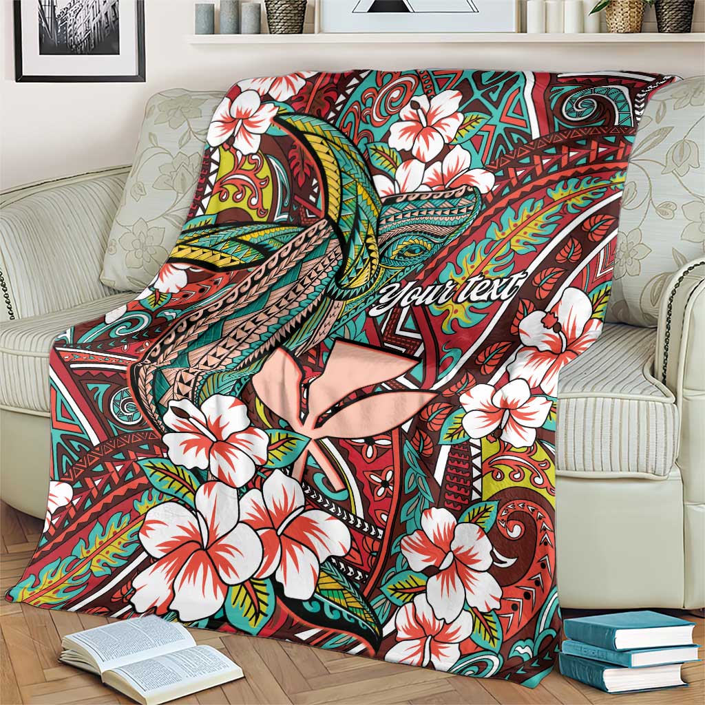 Personalised Hawaii Tribal Humpback Whale Blanket Ulaula Hibiscus Seamless Pattern LT9 - Polynesian Pride