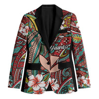 Personalised Hawaii Tribal Humpback Whale Blazer Ulaula Hibiscus Seamless Pattern LT9 Unisex Red - Polynesian Pride