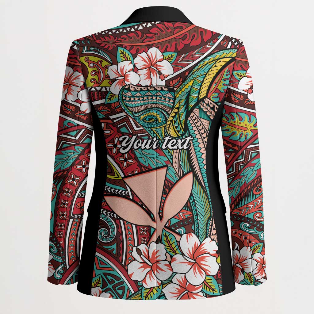 Personalised Hawaii Tribal Humpback Whale Blazer Ulaula Hibiscus Seamless Pattern LT9 - Polynesian Pride
