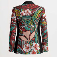 Personalised Hawaii Tribal Humpback Whale Blazer Ulaula Hibiscus Seamless Pattern LT9 - Polynesian Pride