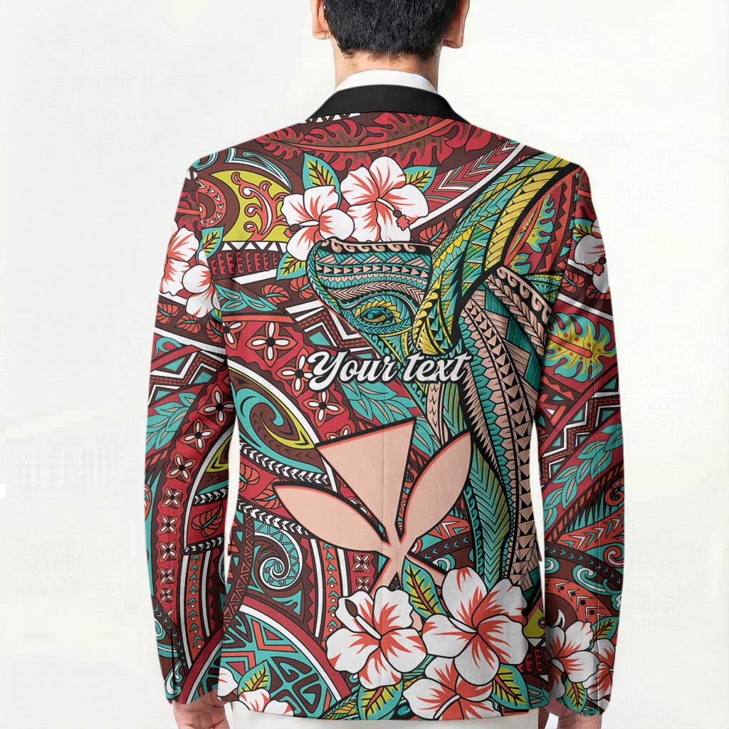 Personalised Hawaii Tribal Humpback Whale Blazer Ulaula Hibiscus Seamless Pattern LT9 - Polynesian Pride