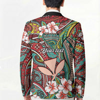 Personalised Hawaii Tribal Humpback Whale Blazer Ulaula Hibiscus Seamless Pattern LT9 - Polynesian Pride
