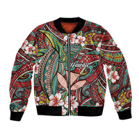 Personalised Hawaii Tribal Humpback Whale Bomber Jacket Ulaula Hibiscus Seamless Pattern LT9 Unisex Red - Polynesian Pride