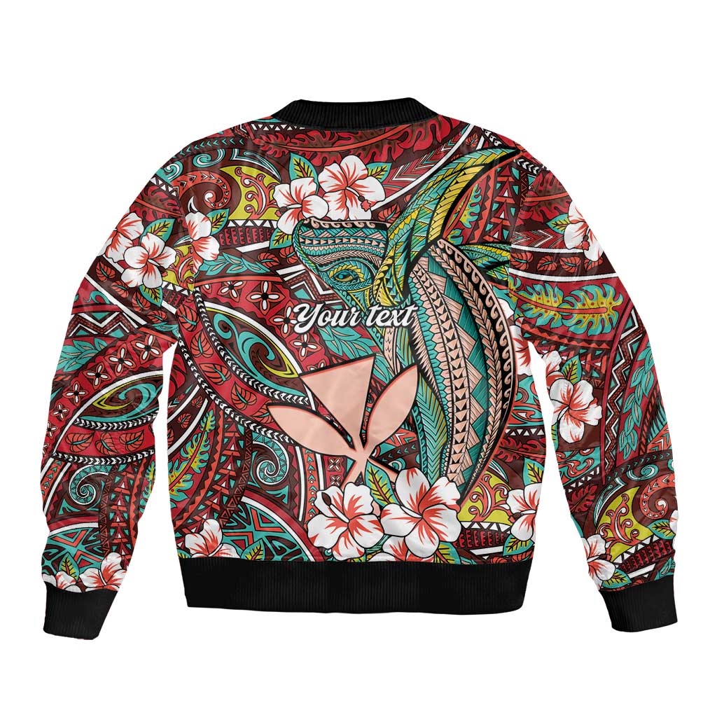Personalised Hawaii Tribal Humpback Whale Bomber Jacket Ulaula Hibiscus Seamless Pattern LT9 - Polynesian Pride