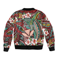 Personalised Hawaii Tribal Humpback Whale Bomber Jacket Ulaula Hibiscus Seamless Pattern LT9 - Polynesian Pride