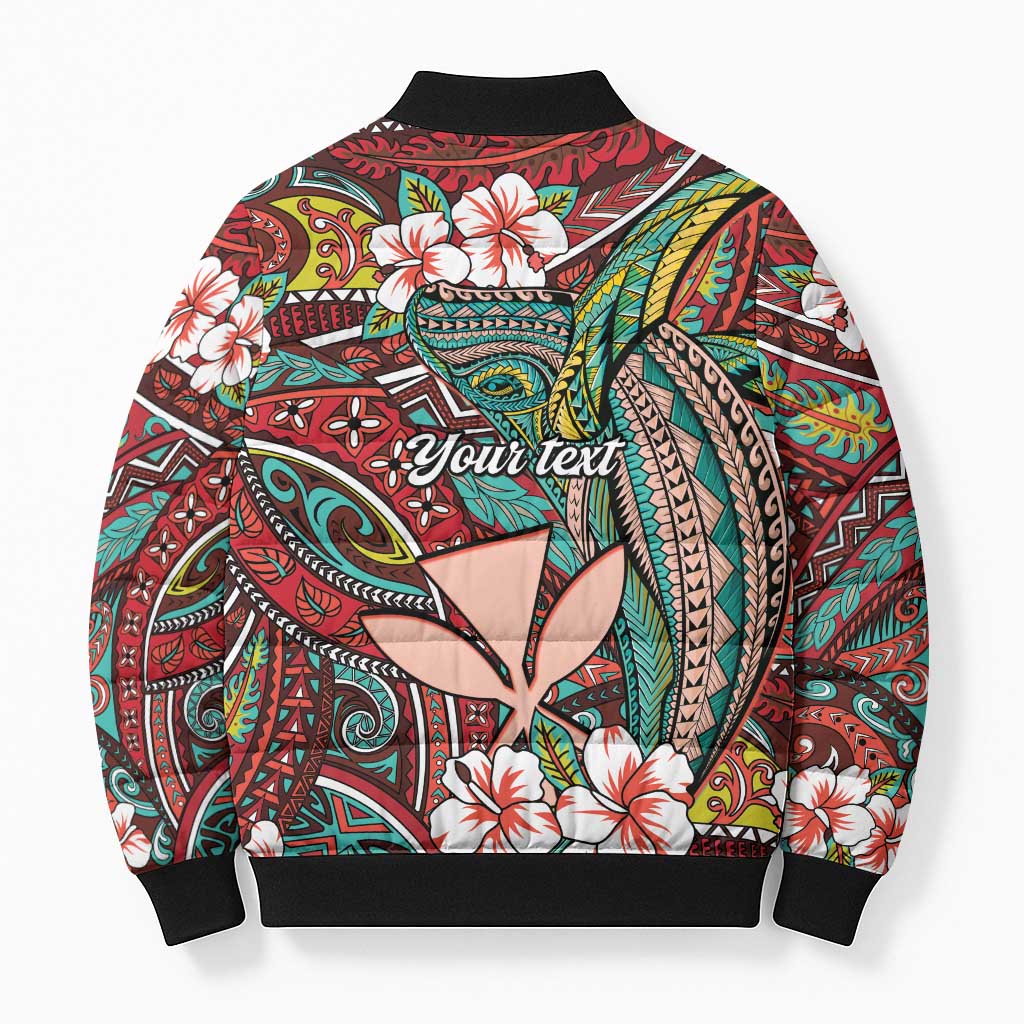 Personalised Hawaii Tribal Humpback Whale Bomber Puffer Jacket Ulaula Hibiscus Seamless Pattern LT9 - Polynesian Pride
