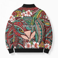 Personalised Hawaii Tribal Humpback Whale Bomber Puffer Jacket Ulaula Hibiscus Seamless Pattern LT9 - Polynesian Pride