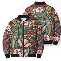 Personalised Hawaii Tribal Humpback Whale Bomber Puffer Jacket Ulaula Hibiscus Seamless Pattern LT9 - Polynesian Pride