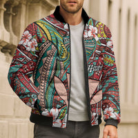 Personalised Hawaii Tribal Humpback Whale Bomber Puffer Jacket Ulaula Hibiscus Seamless Pattern LT9 - Polynesian Pride