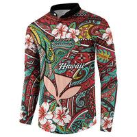 Personalised Hawaii Tribal Humpback Whale Button Sweatshirt Ulaula Hibiscus Seamless Pattern LT9 - Polynesian Pride