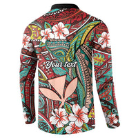 Personalised Hawaii Tribal Humpback Whale Button Sweatshirt Ulaula Hibiscus Seamless Pattern LT9 - Polynesian Pride