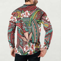 Personalised Hawaii Tribal Humpback Whale Button Sweatshirt Ulaula Hibiscus Seamless Pattern LT9 - Polynesian Pride