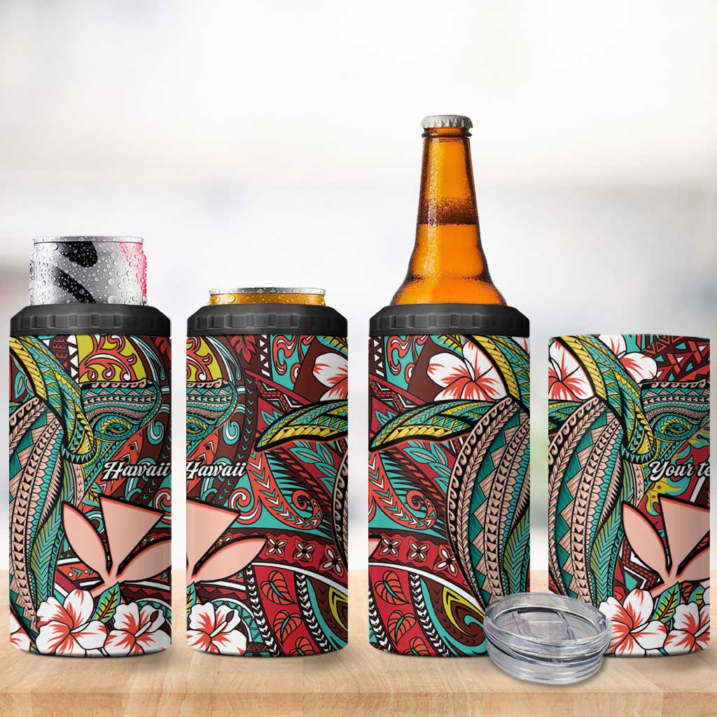 Personalised Hawaii Tribal Humpback Whale 4 in 1 Can Cooler Tumbler Ulaula Hibiscus Seamless Pattern LT9 - Polynesian Pride