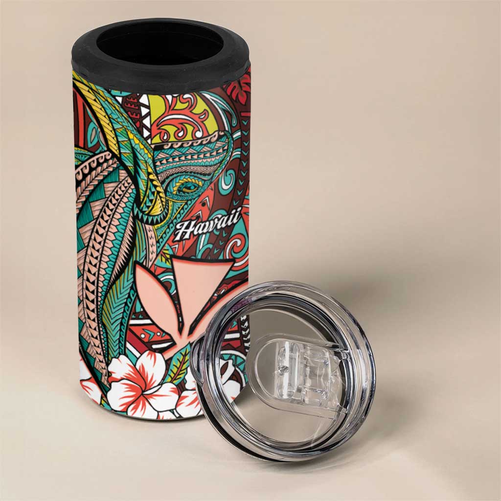 Personalised Hawaii Tribal Humpback Whale 4 in 1 Can Cooler Tumbler Ulaula Hibiscus Seamless Pattern LT9 - Polynesian Pride