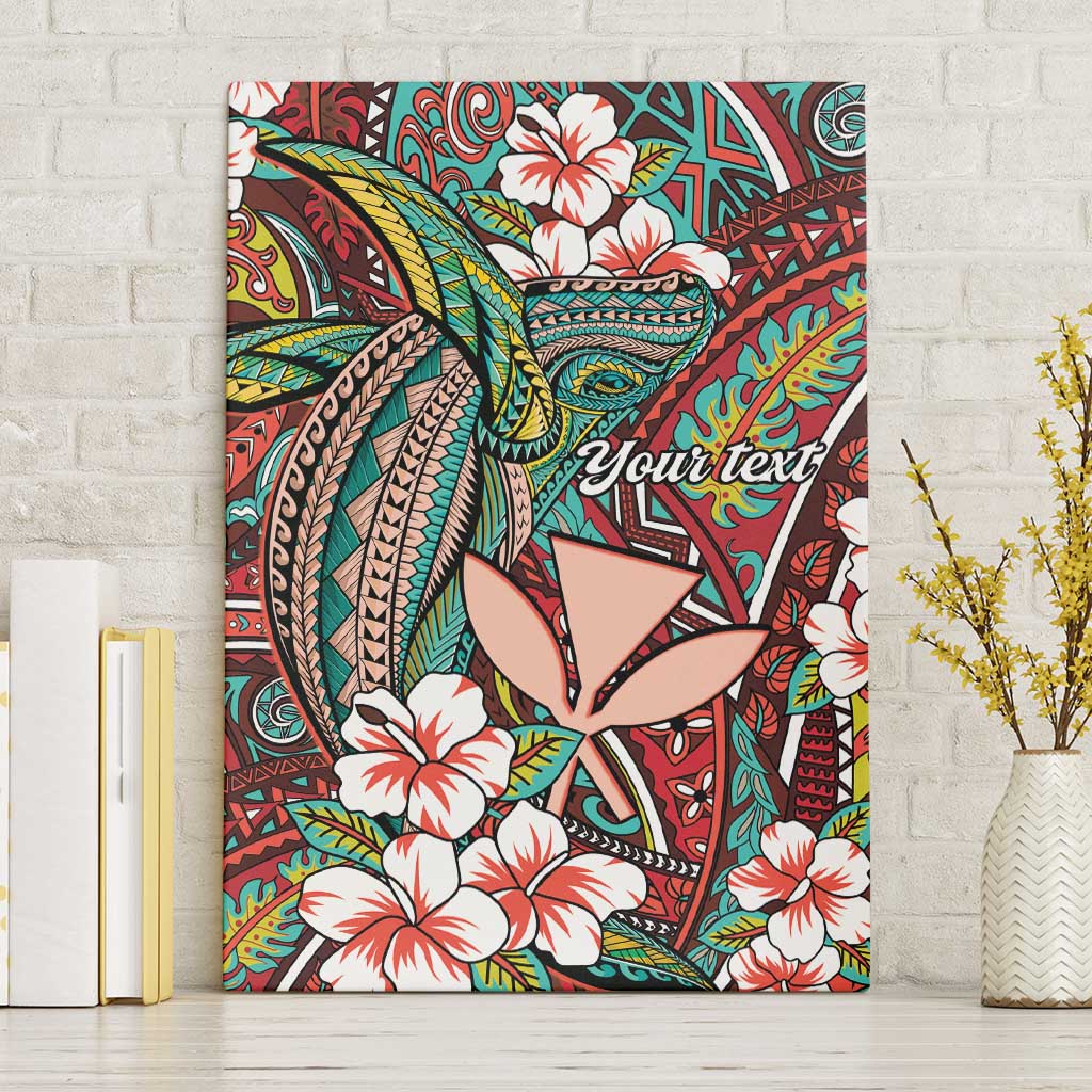 Personalised Hawaii Tribal Humpback Whale Canvas Wall Art Ulaula Hibiscus Seamless Pattern LT9 Without Frame Red - Polynesian Pride
