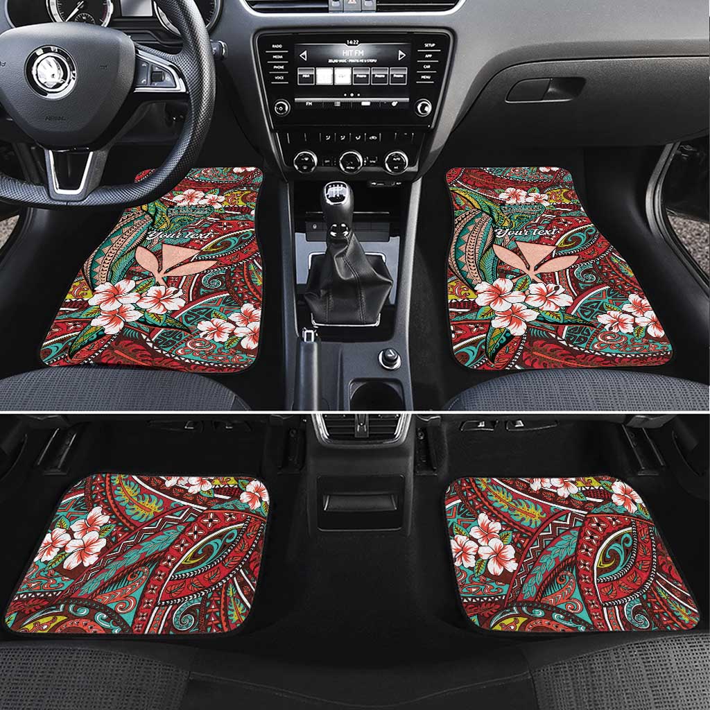 Personalised Hawaii Tribal Humpback Whale Car Mats Ulaula Hibiscus Seamless Pattern