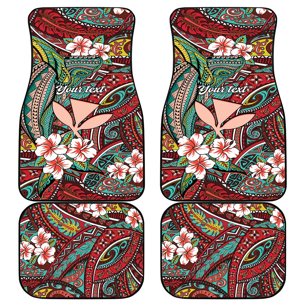 Personalised Hawaii Tribal Humpback Whale Car Mats Ulaula Hibiscus Seamless Pattern