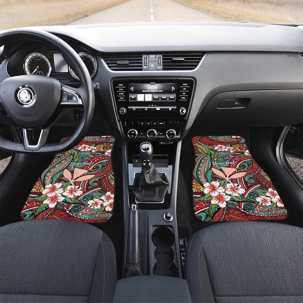 Personalised Hawaii Tribal Humpback Whale Car Mats Ulaula Hibiscus Seamless Pattern