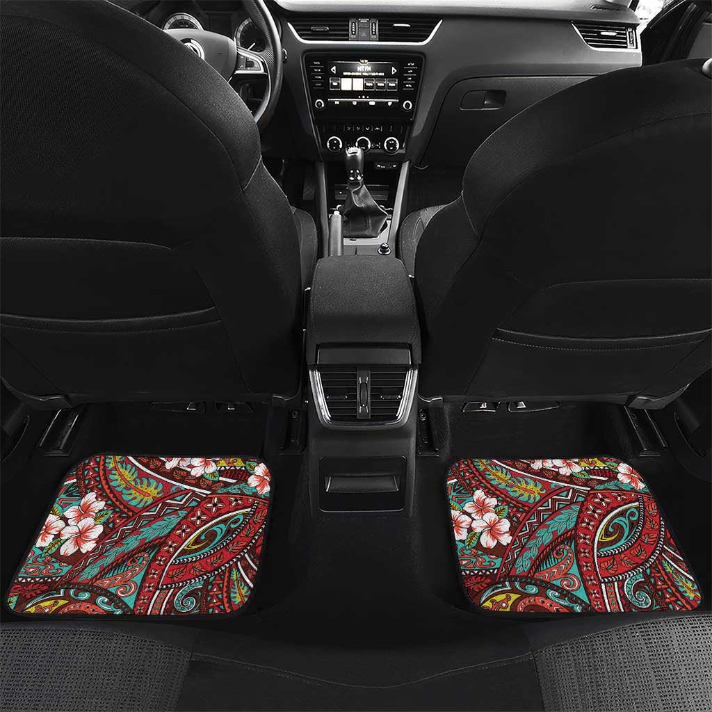 Personalised Hawaii Tribal Humpback Whale Car Mats Ulaula Hibiscus Seamless Pattern