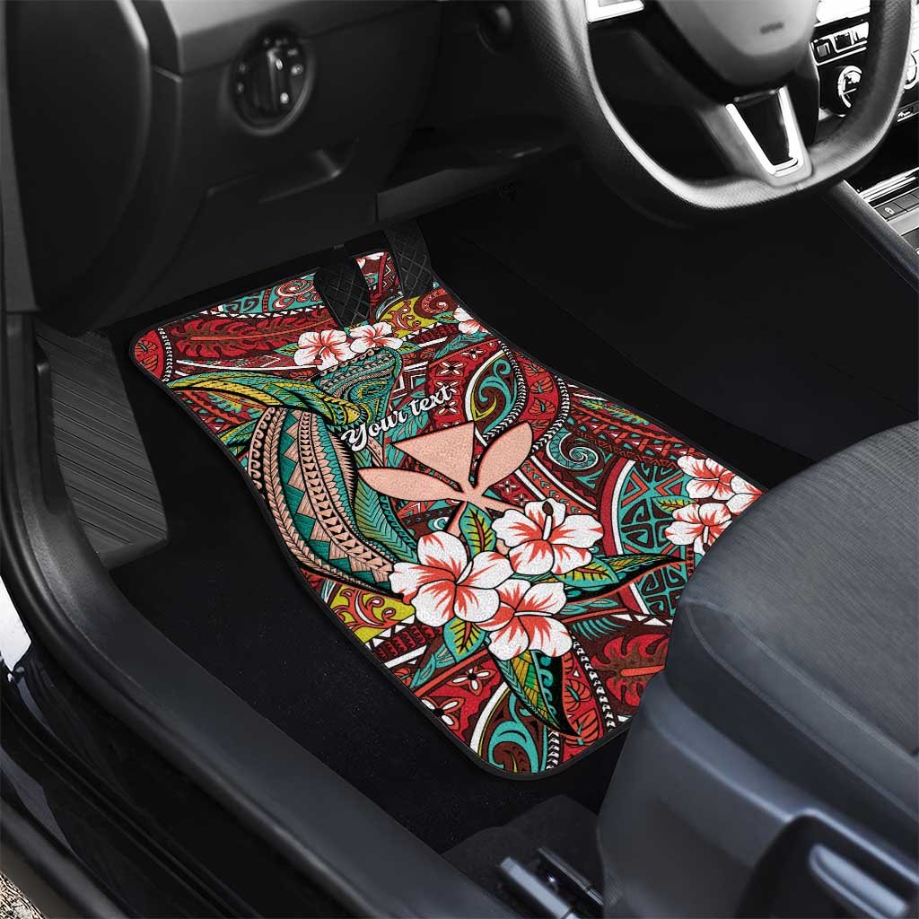 Personalised Hawaii Tribal Humpback Whale Car Mats Ulaula Hibiscus Seamless Pattern