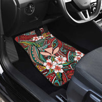 Personalised Hawaii Tribal Humpback Whale Car Mats Ulaula Hibiscus Seamless Pattern