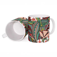 Personalised Hawaii Tribal Humpback Whale Ceramic Mug Ulaula Hibiscus Seamless Pattern LT9 - Polynesian Pride