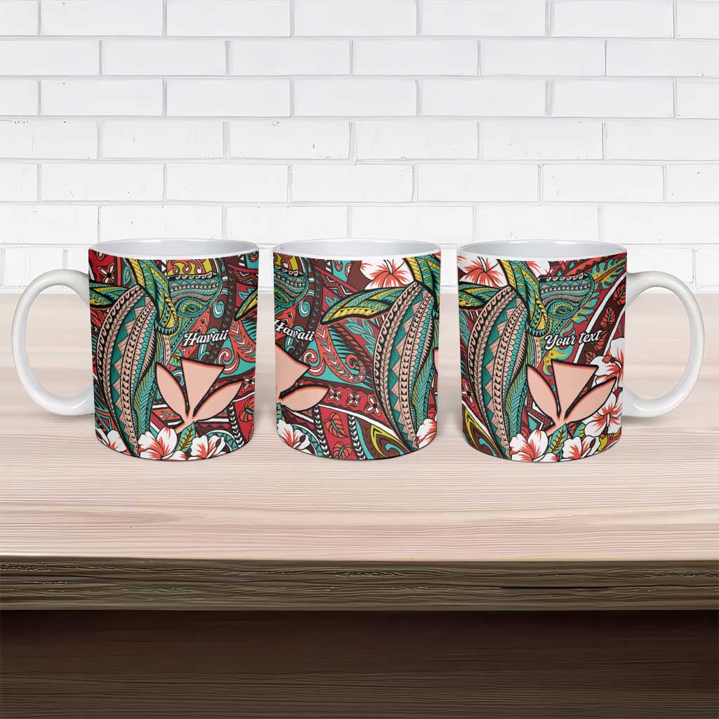 Personalised Hawaii Tribal Humpback Whale Ceramic Mug Ulaula Hibiscus Seamless Pattern LT9 - Polynesian Pride
