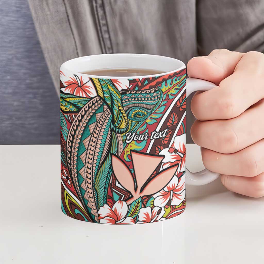 Personalised Hawaii Tribal Humpback Whale Ceramic Mug Ulaula Hibiscus Seamless Pattern LT9 - Polynesian Pride