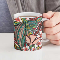 Personalised Hawaii Tribal Humpback Whale Ceramic Mug Ulaula Hibiscus Seamless Pattern LT9 - Polynesian Pride