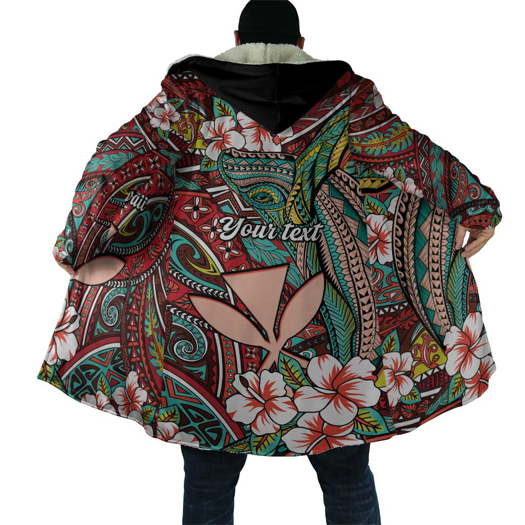 Personalised Hawaii Tribal Humpback Whale Cloak Ulaula Hibiscus Seamless Pattern LT9 - Polynesian Pride